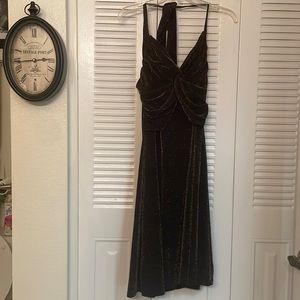 Gold metallic halter dress